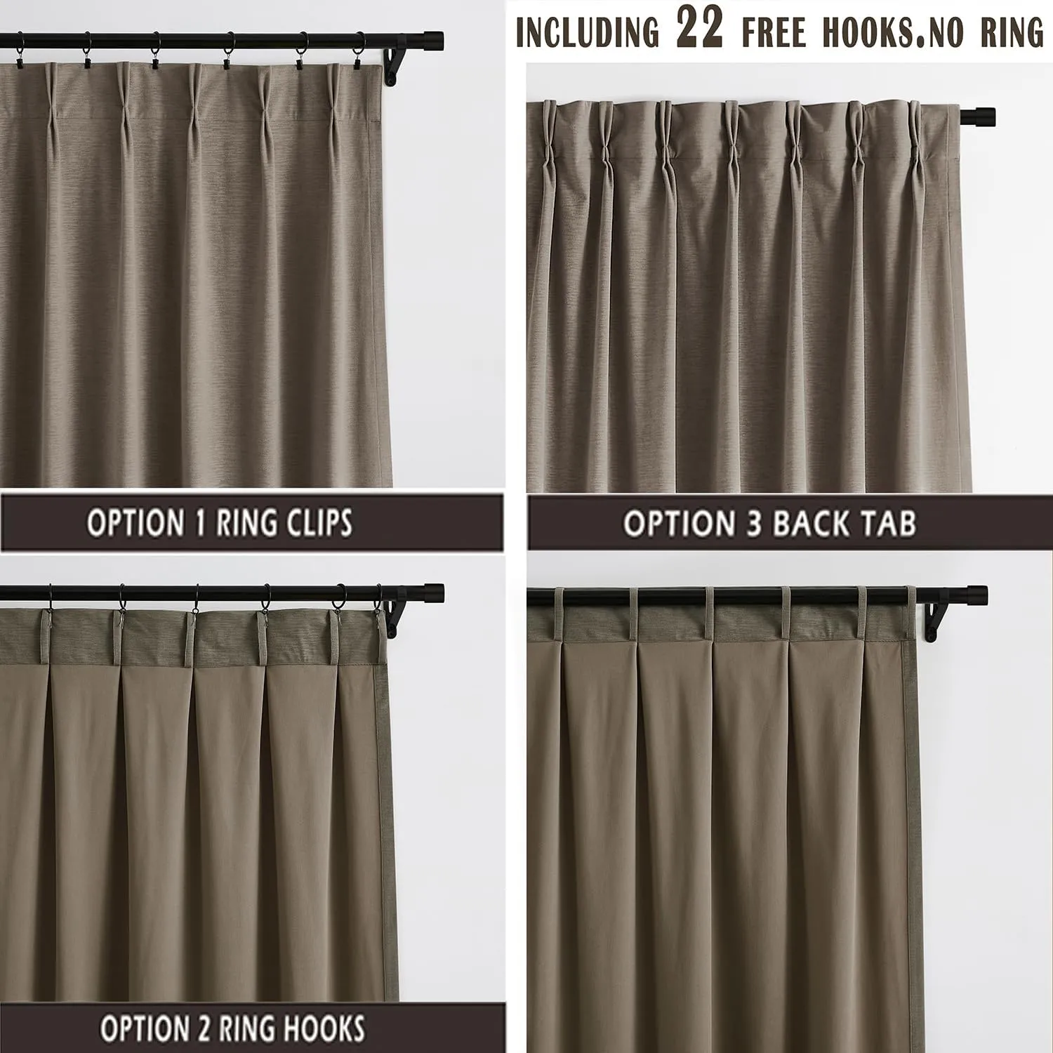 Kayne Studio Back Tab Velvet Pinch Pleated Curtains 84 Inch Long,Room Darkening Thermal Insulated Noise Reducing Window Treatments Drapes for Living Room, Mocha Tan,22 Hooks,2 Panels,38" x 84"