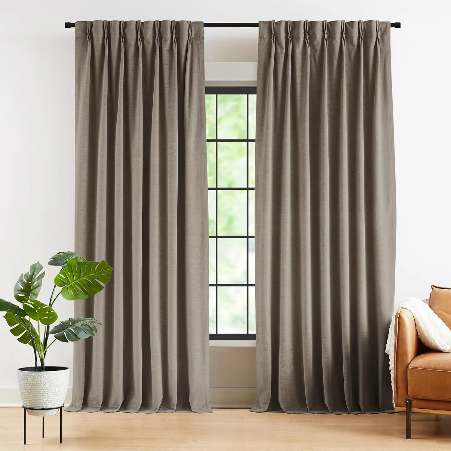 Kayne Studio Back Tab Velvet Pinch Pleated Curtains 84 Inch Long,Room Darkening Thermal Insulated Noise Reducing Window Treatments Drapes for Living Room, Mocha Tan,22 Hooks,2 Panels,38" x 84"