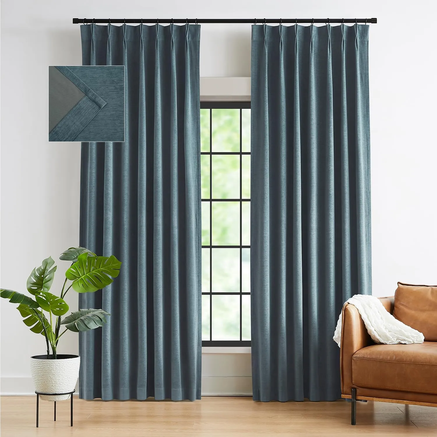 Kayne Studio Back Tab Velvet Pinch Pleated Curtains 84 Inch Long,Room Darkening Thermal Insulated Noise Reducing Window Treatments Drapes for Living Room, Storm Blue,22 Hooks,2 Panels,38" x 84"