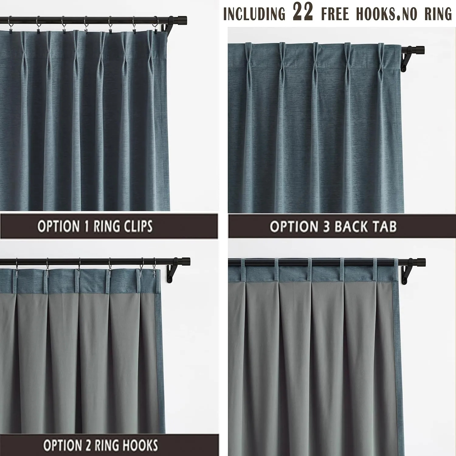 Kayne Studio Back Tab Velvet Pinch Pleated Curtains 84 Inch Long,Room Darkening Thermal Insulated Noise Reducing Window Treatments Drapes for Living Room, Storm Blue,22 Hooks,2 Panels,38" x 84"
