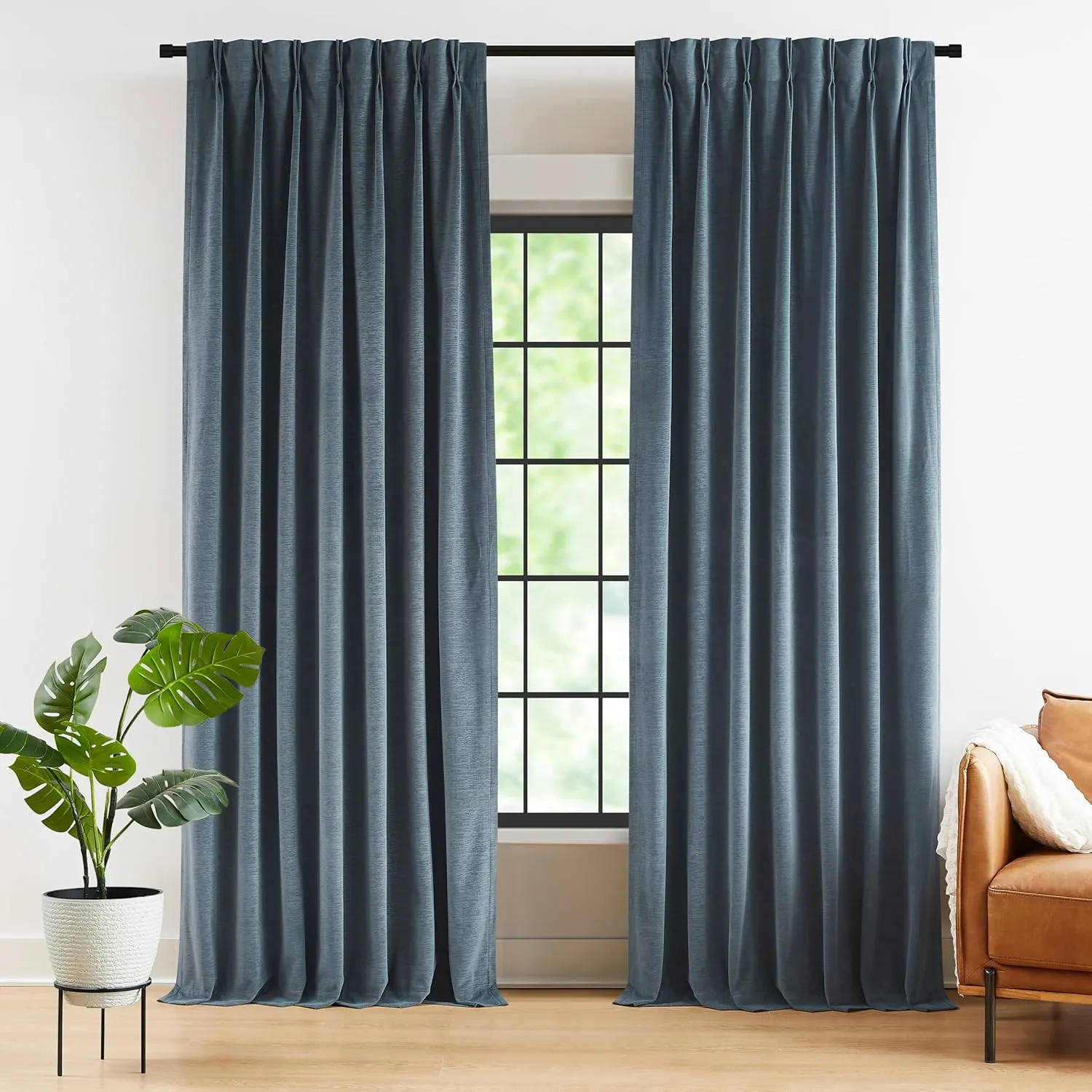 Kayne Studio Back Tab Velvet Pinch Pleated Curtains 84 Inch Long,Room Darkening Thermal Insulated Noise Reducing Window Treatments Drapes for Living Room, Storm Blue,22 Hooks,2 Panels,38" x 84"