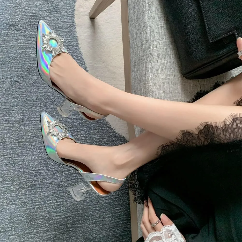 keleimusi Women's Satin Pumps High Heel Sandals Slip On Sexy Closed Toe Crystal Slingback Pumps Wedding Party Summer Shoes