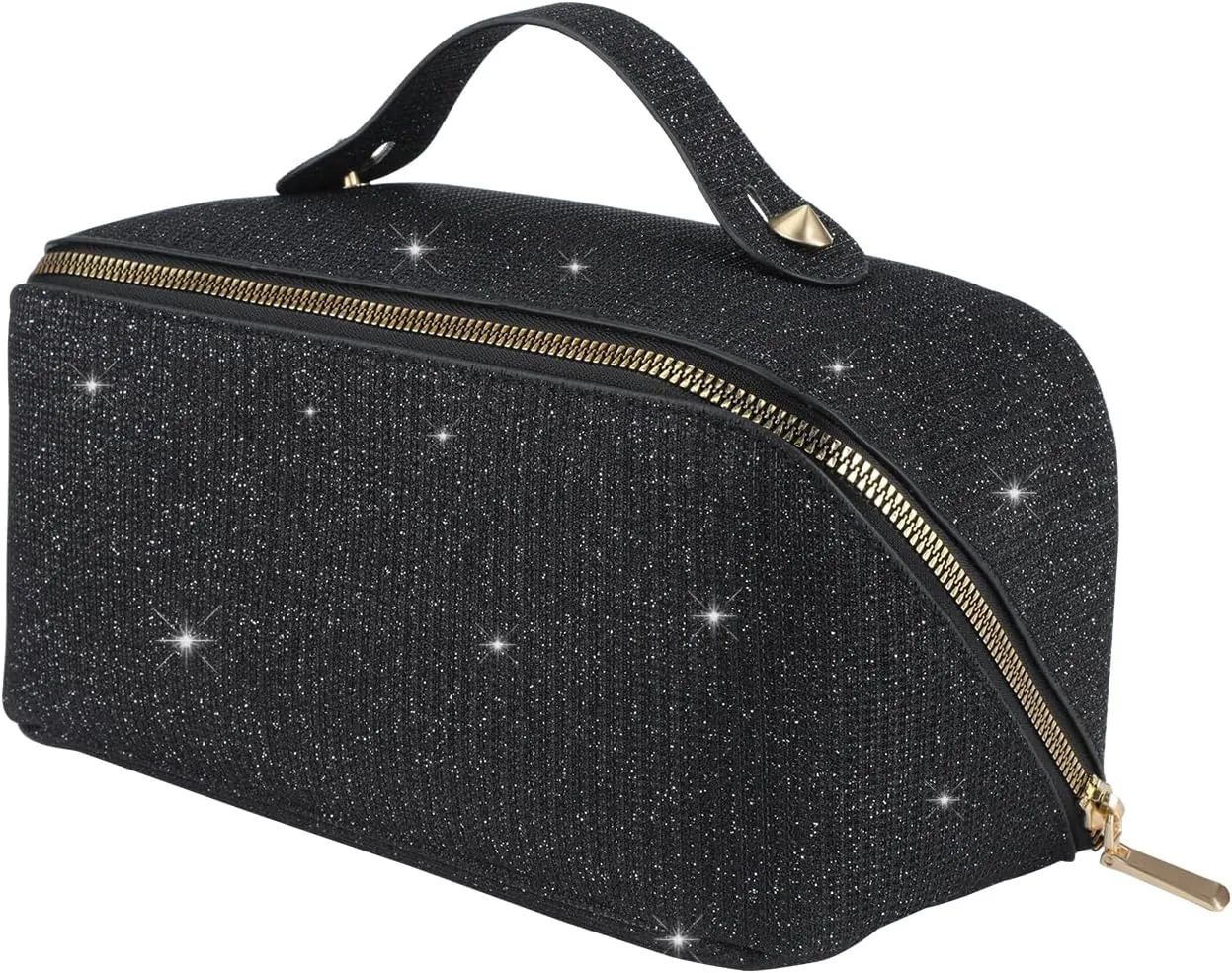 KEYPOWER Large Capacity Glitter Sequin Cosmetic Bag Travel Makeup Bag Sparkly and Shiny Portable Toiletry Bag with Handle for Women (Black)