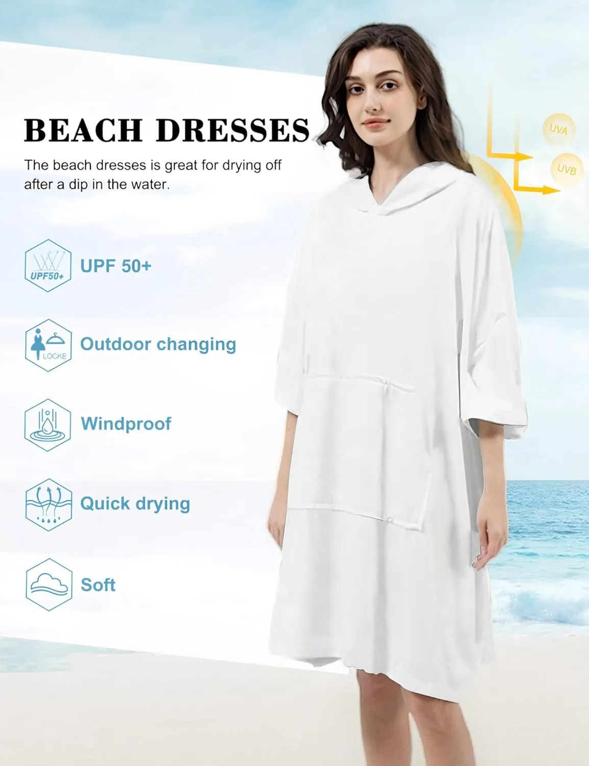 KFUBUO Surf Poncho Changing Towel Swim Robe with Pocket Plus Size Terry Cloth Swim Cover Up for Women Towel Poncho Hoodie