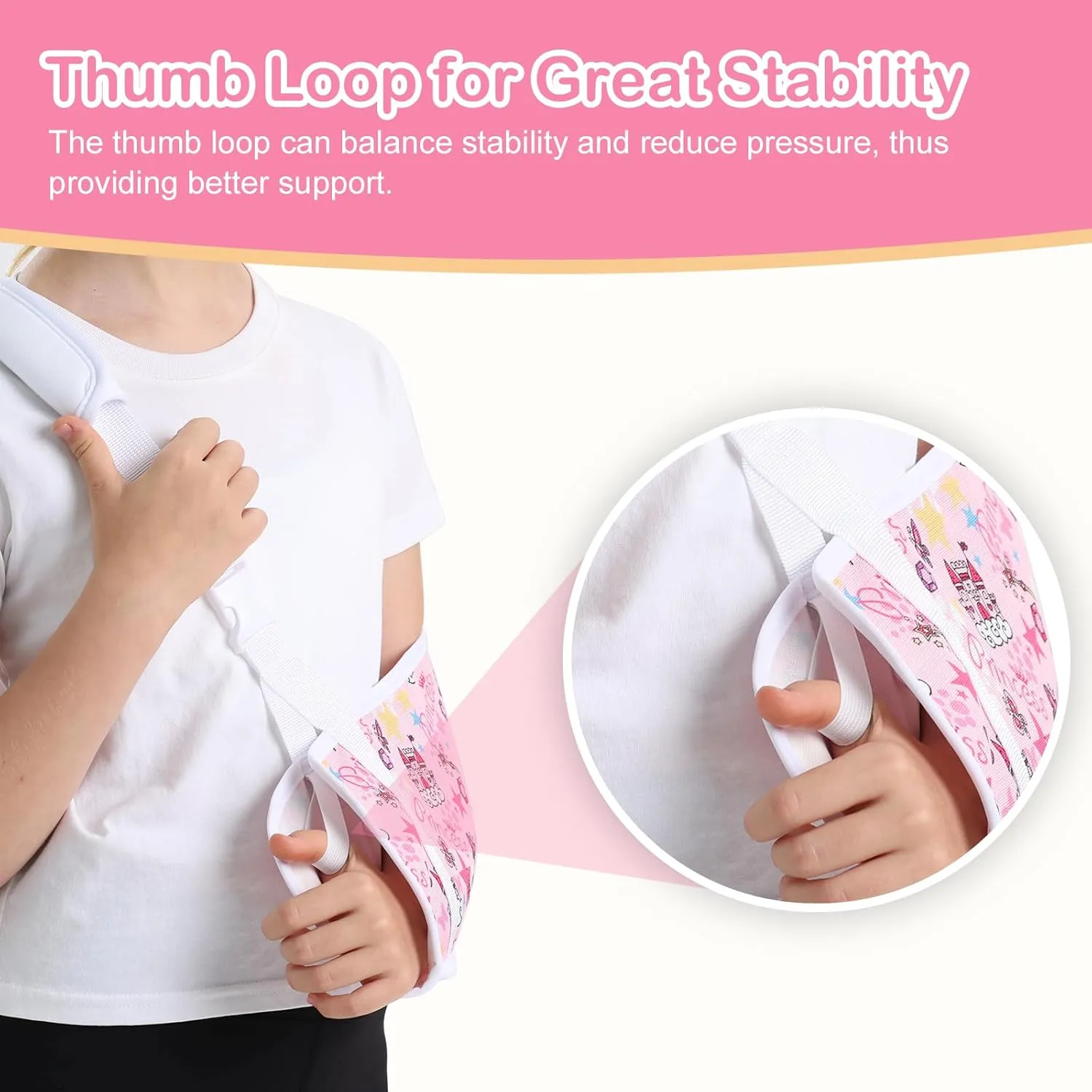 Kids Arm Sling for Broken Arm Torn Rotator Cuff Shoulder Elbow Wrist injury Printed Pediatric Child Toddler Brace Support for Children Girls with Princess (Pink, Small)