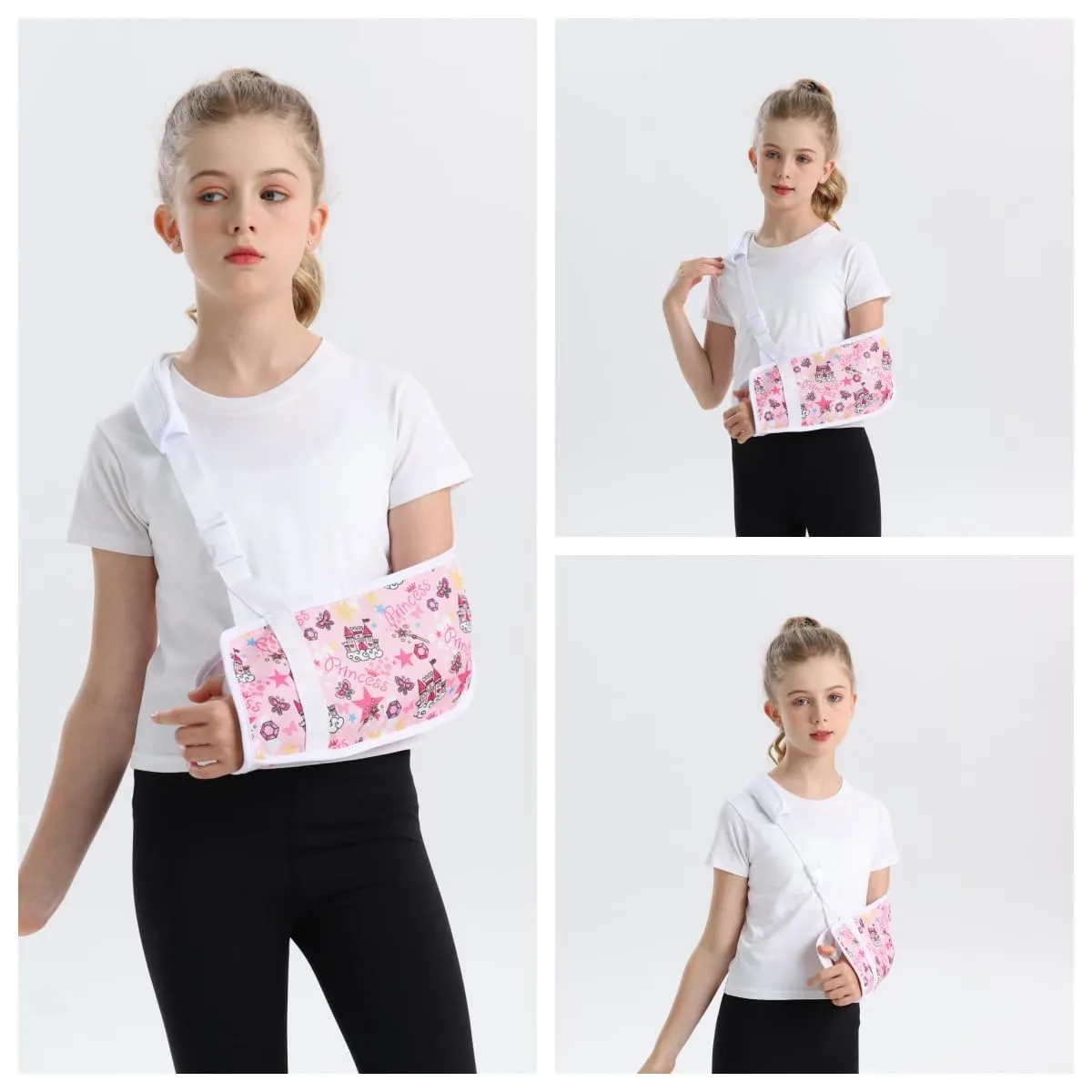 Kids Arm Sling for Broken Arm Torn Rotator Cuff Shoulder Elbow Wrist injury Printed Pediatric Child Toddler Brace Support for Children Girls with Princess (Pink, Small)