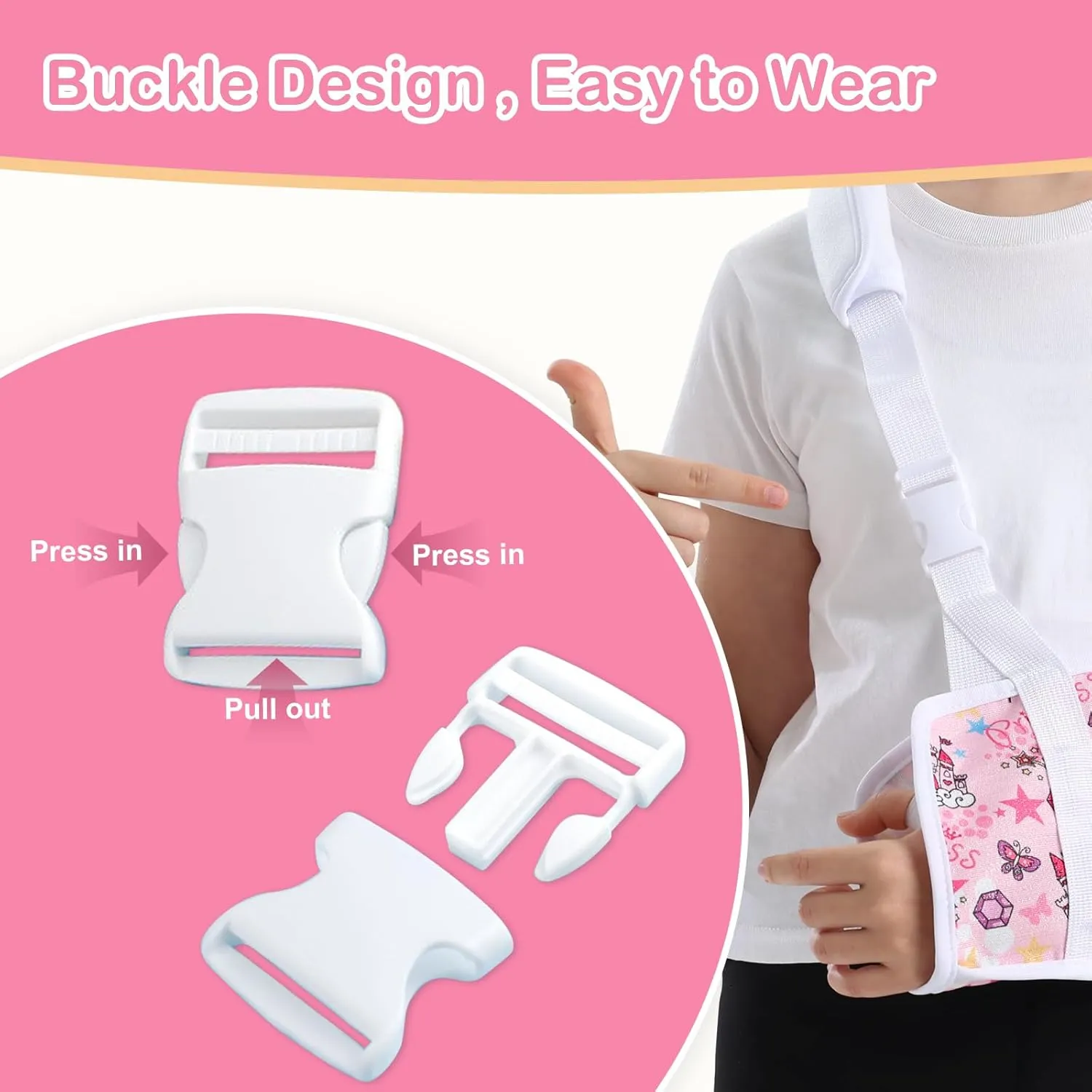 Kids Arm Sling for Broken Arm Torn Rotator Cuff Shoulder Elbow Wrist injury Printed Pediatric Child Toddler Brace Support for Children Girls with Princess (Pink, Small)