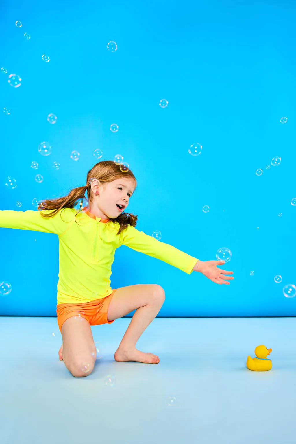 Kids' Long Sleeve Rash Guard UPF50  | Neon Yellow and Orange