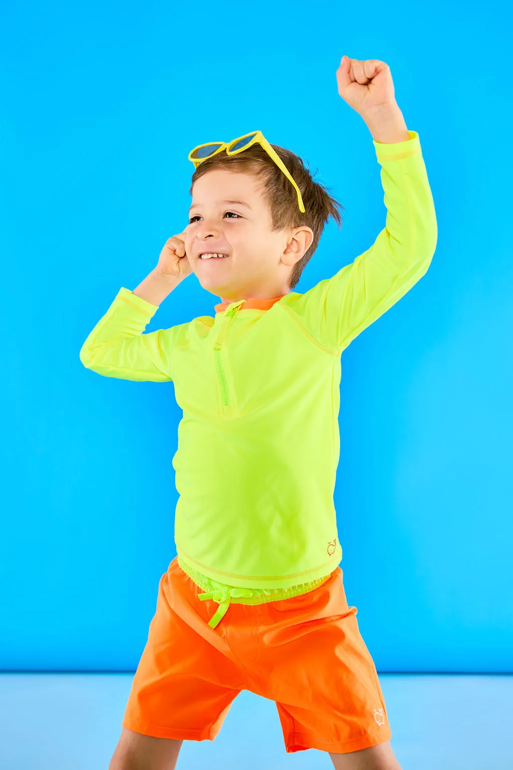 Kids' Long Sleeve Rash Guard UPF50  | Neon Yellow and Orange