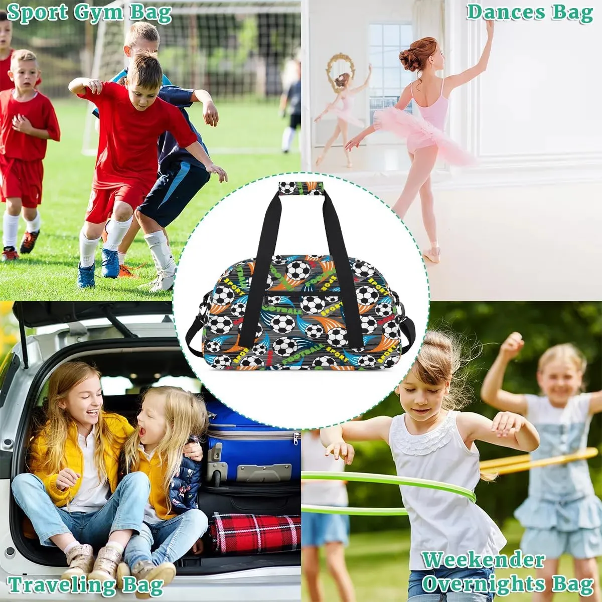 Kids Overnighter Duffel Bags for Boys Girls, Soccer Carry-On Size Sports Gym Bag for School Practice or Overnight Travel Weekender Sleepover Workout Tote Bag