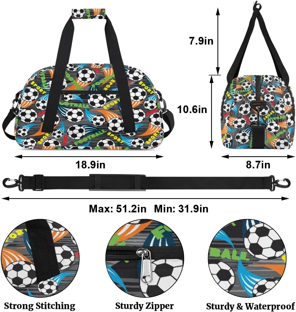 Kids Overnighter Duffel Bags for Boys Girls, Soccer Carry-On Size Sports Gym Bag for School Practice or Overnight Travel Weekender Sleepover Workout Tote Bag