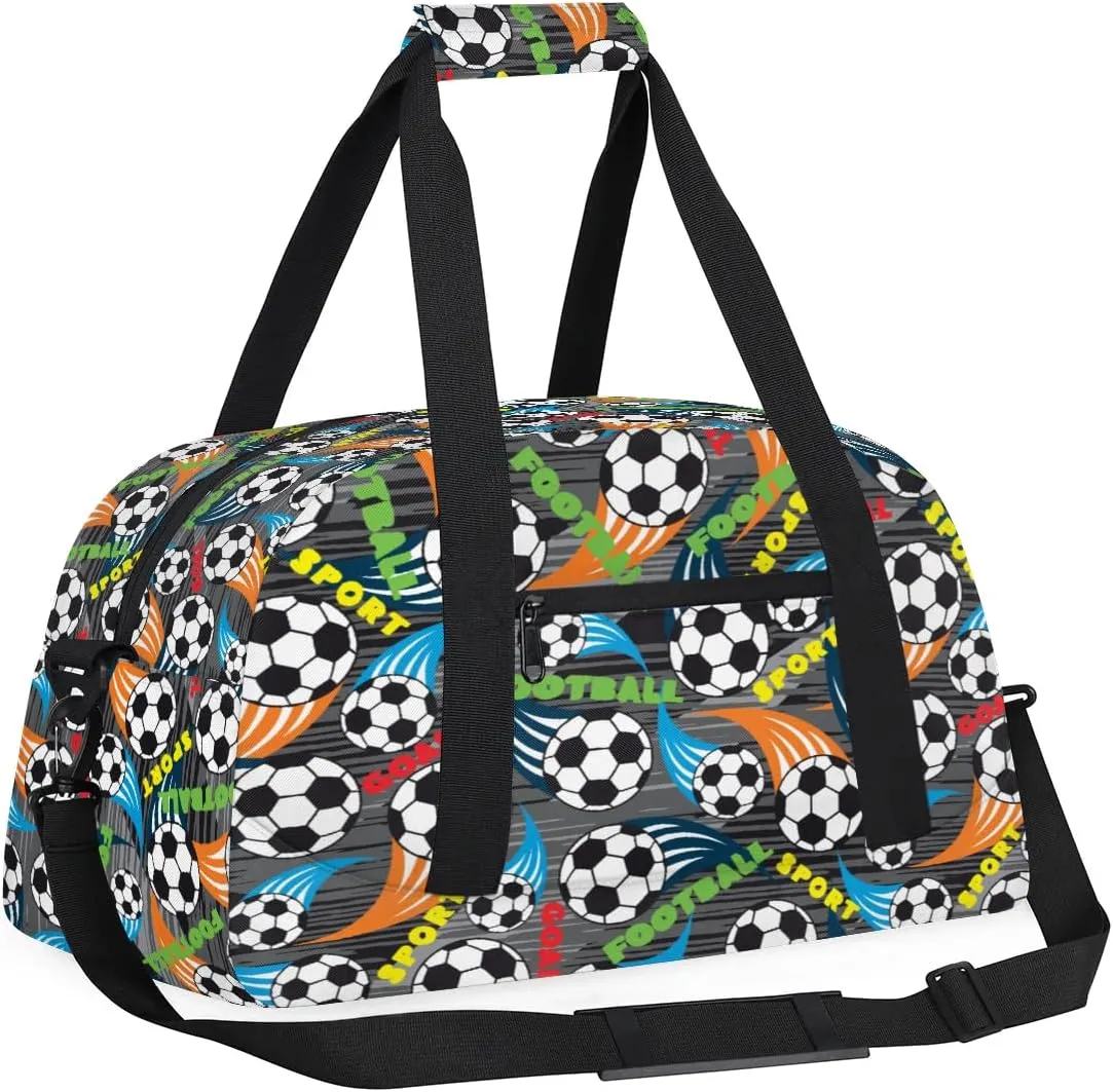 Kids Overnighter Duffel Bags for Boys Girls, Soccer Carry-On Size Sports Gym Bag for School Practice or Overnight Travel Weekender Sleepover Workout Tote Bag