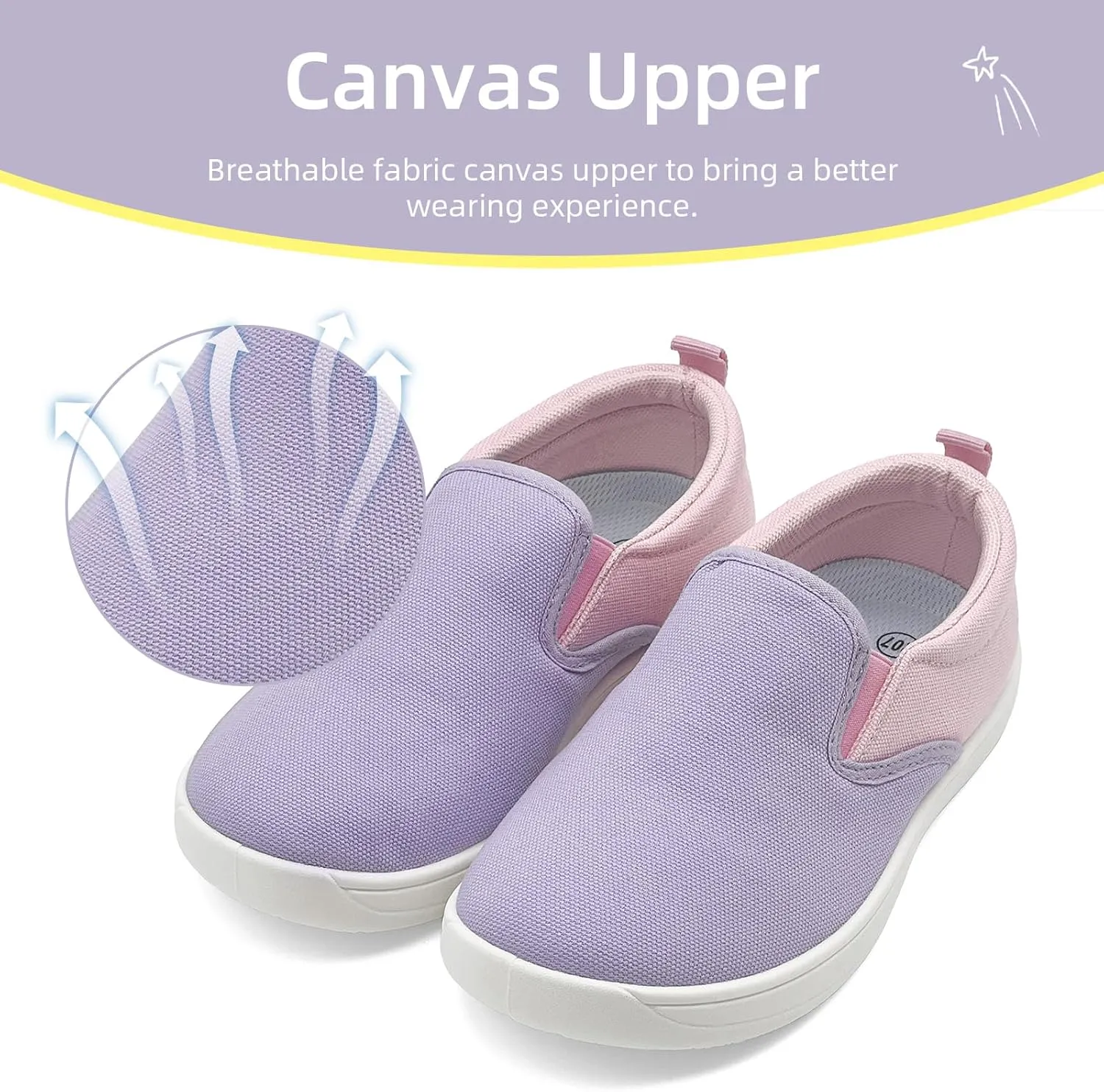 Kids Shoes Canvas Sneakers Kids Slip on Wide Toe Box Barefoot Shoes Comfortable Lightweight Running Tennis Athletic Sports Sneakers for Boys Girls