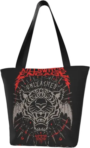 Killswitch Rock Band Engage Reusable Grocery Bag for Kitchen Shoulder Shopping Bag Tote Bags with Zipper for Women Large Capacity Handbag for Workout Beautiful Daily Bag Storage Bags