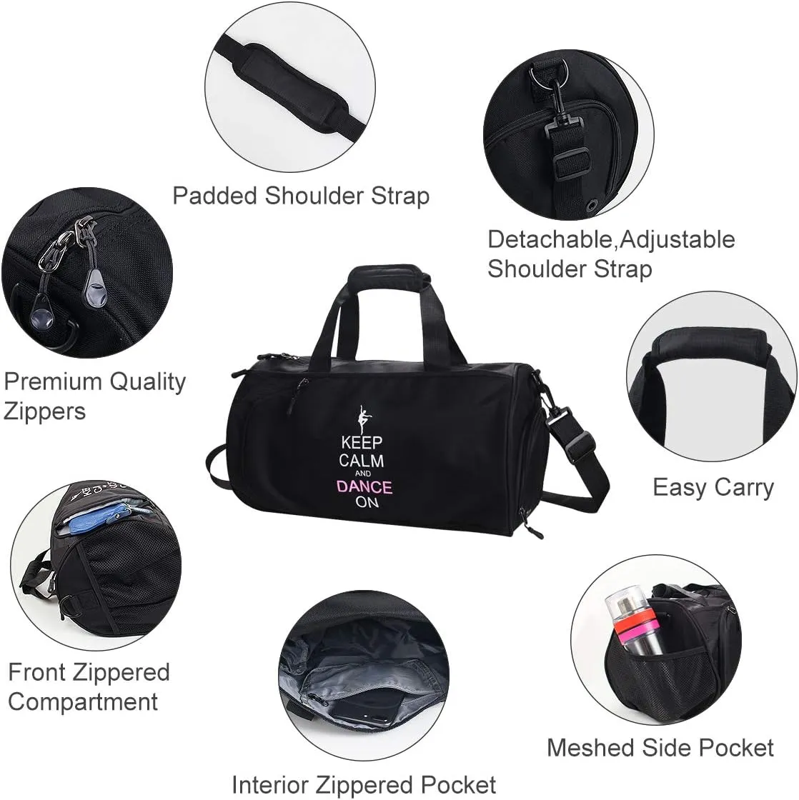 kilofly Girl's Ballet Dance Sports Gym Duffel Bag Shoulder Travel Carry On