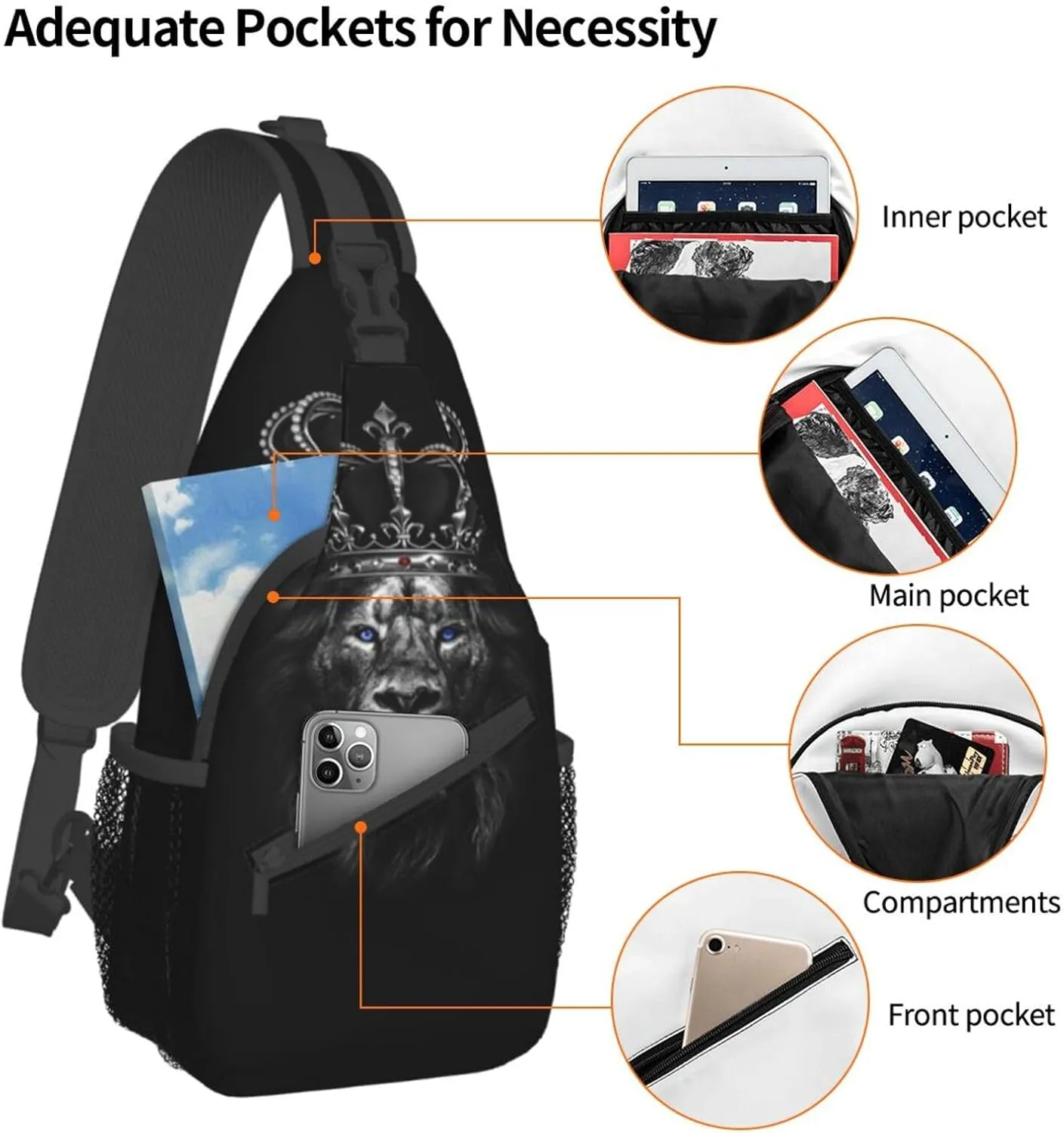 King Crossbody Bag Men Shoulder Bag Backpack Mens Sling Bag Chest Casual Daypack for Outdoor
