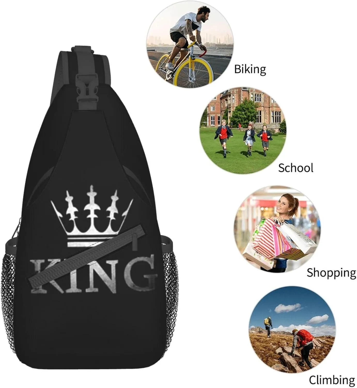 King Crossbody Bag Men Shoulder Bag Backpack Mens Sling Bag Chest Casual Daypack for Outdoor