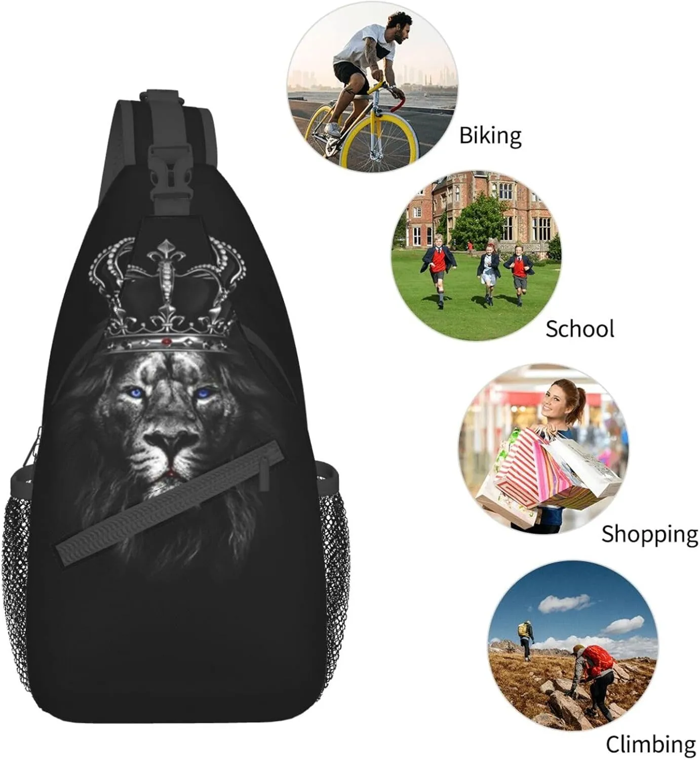 King Crossbody Bag Men Shoulder Bag Backpack Mens Sling Bag Chest Casual Daypack for Outdoor