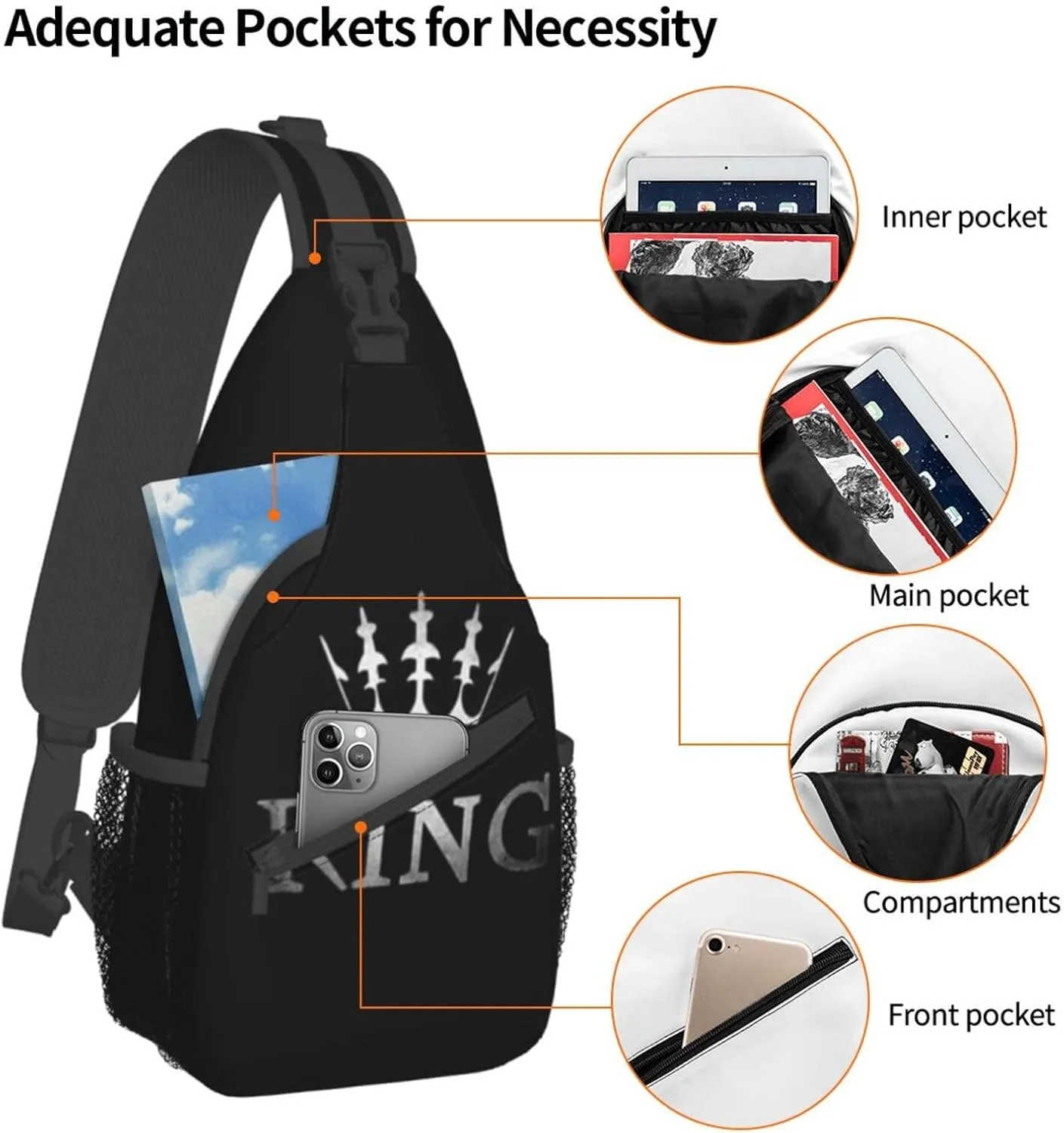 King Crossbody Bag Men Shoulder Bag Backpack Mens Sling Bag Chest Casual Daypack for Outdoor