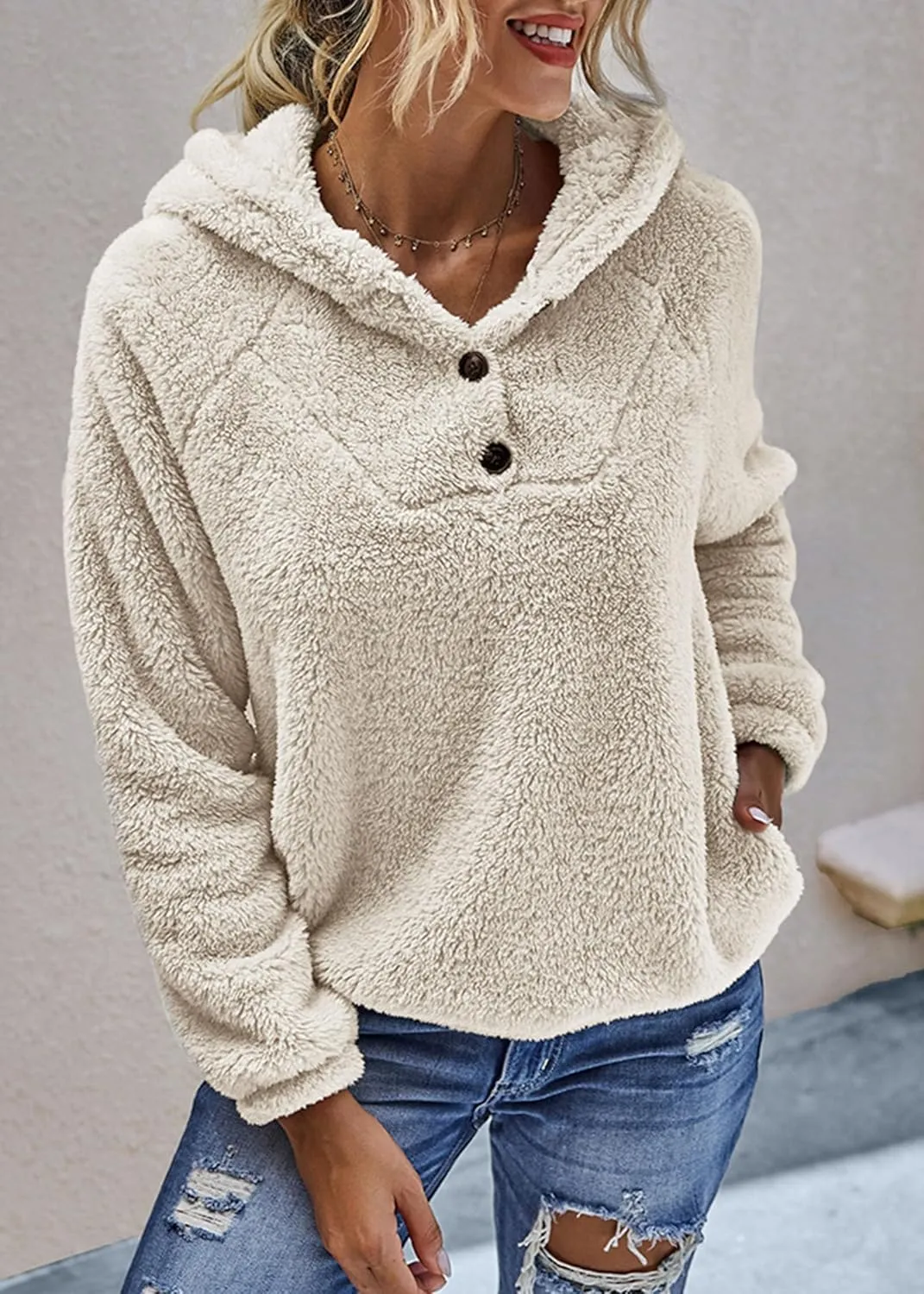 KIRUNDO Women's 2025 Winter Fuzzy Fleece Hoodies Sweatshirts Casual Long Sleeves Shaggy Sherpa Pullover With Pockets