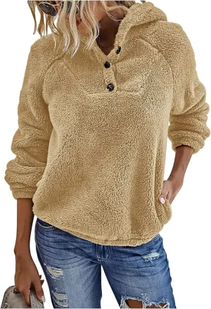 KIRUNDO Women's 2025 Winter Fuzzy Fleece Hoodies Sweatshirts Casual Long Sleeves Shaggy Sherpa Pullover With Pockets
