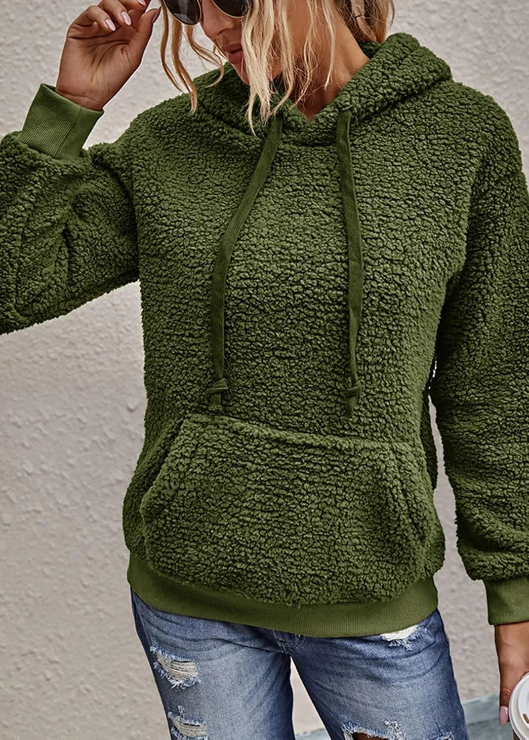 KIRUNDO Women's 2025 Winter Fuzzy Fleece Hoodies Sweatshirts Casual Long Sleeves Shaggy Sherpa Pullover With Pockets