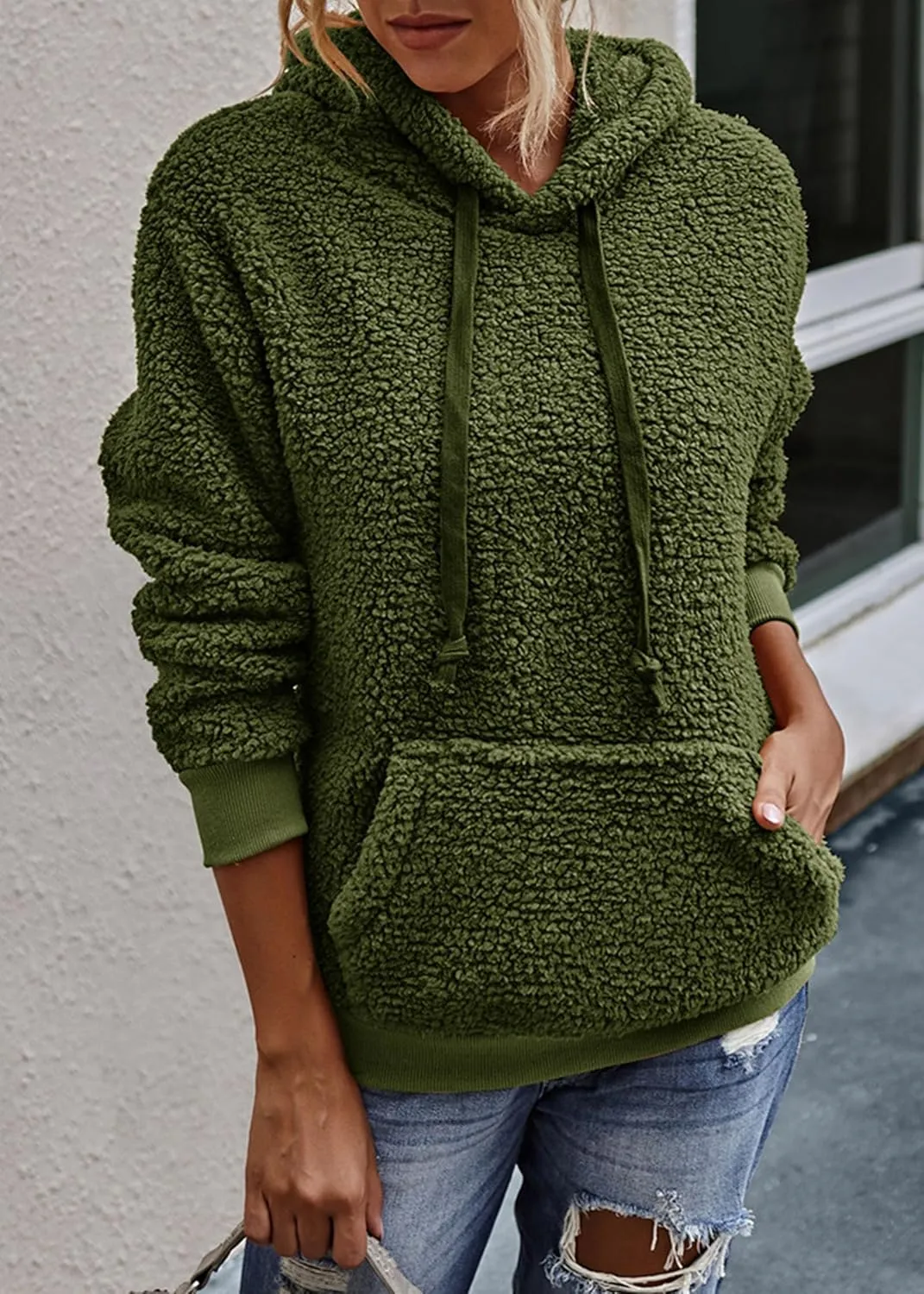 KIRUNDO Women's 2025 Winter Fuzzy Fleece Hoodies Sweatshirts Casual Long Sleeves Shaggy Sherpa Pullover With Pockets