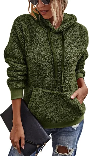 KIRUNDO Women's 2025 Winter Fuzzy Fleece Hoodies Sweatshirts Casual Long Sleeves Shaggy Sherpa Pullover With Pockets