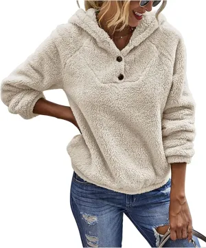 KIRUNDO Women's 2025 Winter Fuzzy Fleece Hoodies Sweatshirts Casual Long Sleeves Shaggy Sherpa Pullover With Pockets