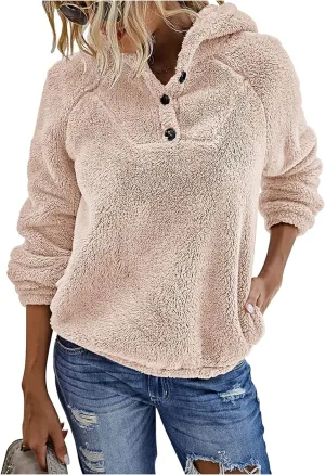 KIRUNDO Women's 2025 Winter Fuzzy Fleece Hoodies Sweatshirts Casual Long Sleeves Shaggy Sherpa Pullover With Pockets