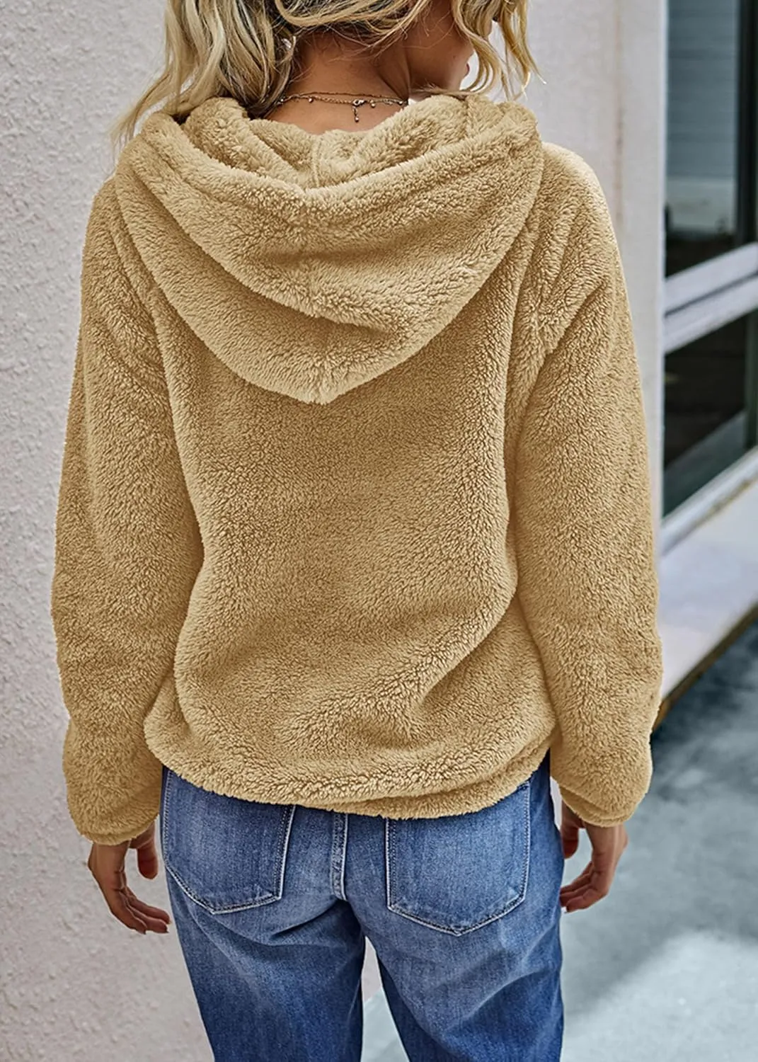 KIRUNDO Women's 2025 Winter Fuzzy Fleece Hoodies Sweatshirts Casual Long Sleeves Shaggy Sherpa Pullover With Pockets