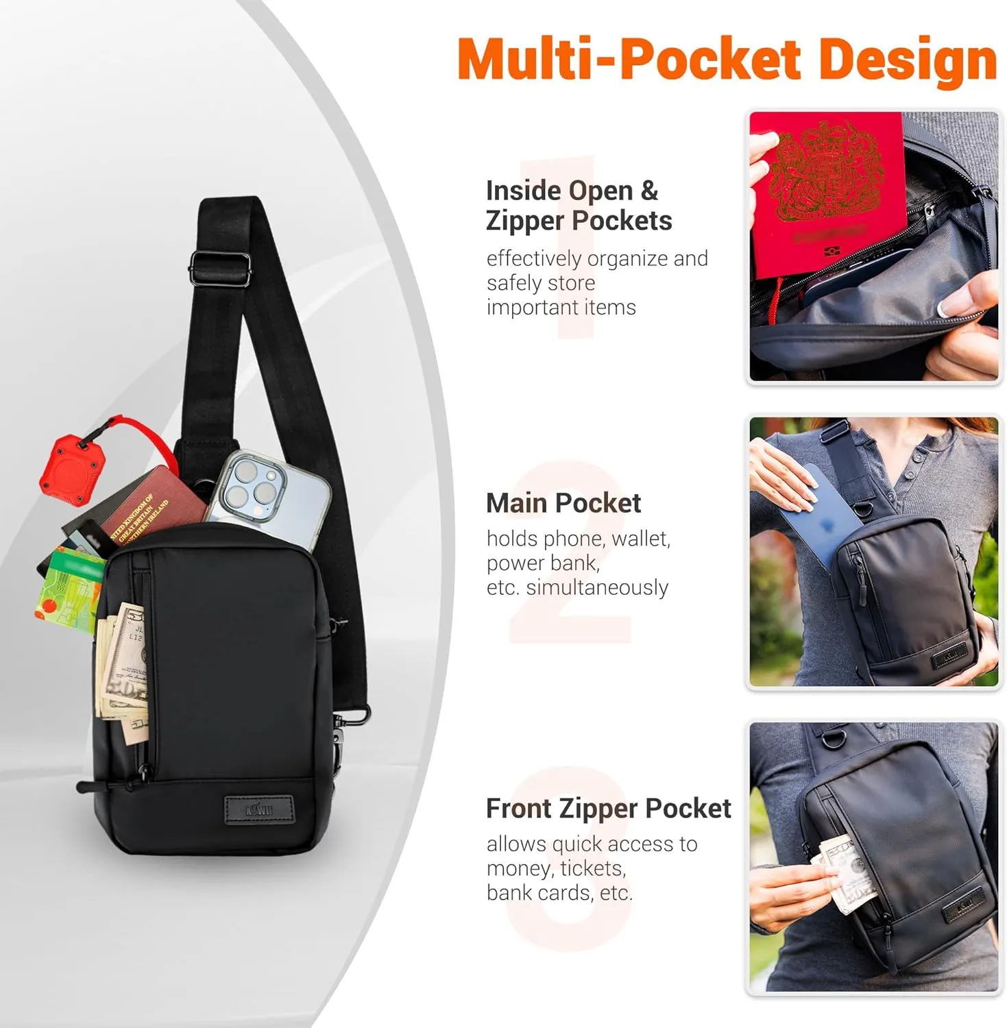 KIWIFOTOS Travel Phone Pouch Mini Phone Holster Sling Bag for Women Crossbody Bag with Adjustable Strap for iPad Mini 6 iPhone 16 15 Pro Max Workout Walking Passport Wallet