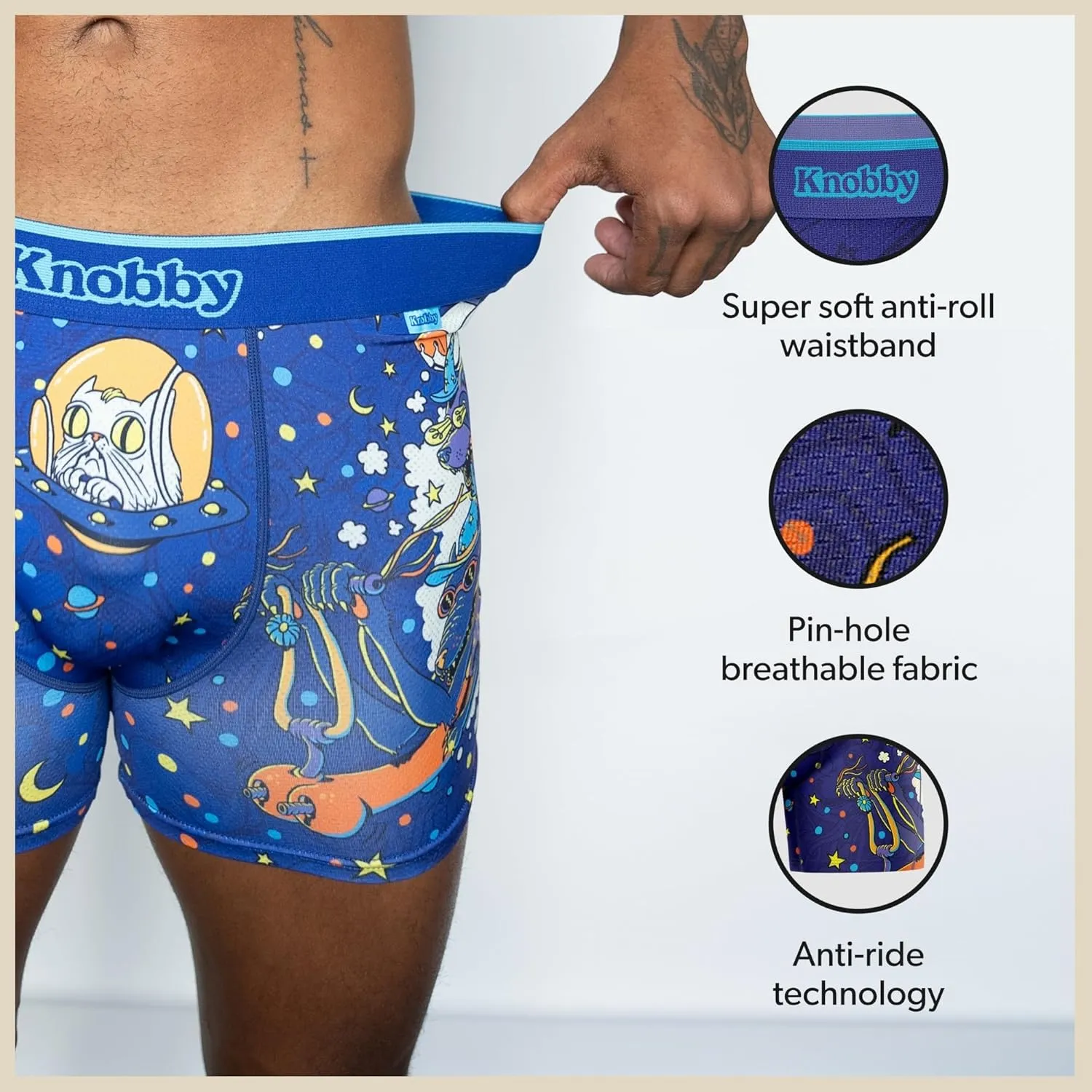 Knobby Mens Boxer Briefs - 4.5" Inseam, Moisture Wicking, Odor Control, Breathable, Tagless, Designer Underwear for Men