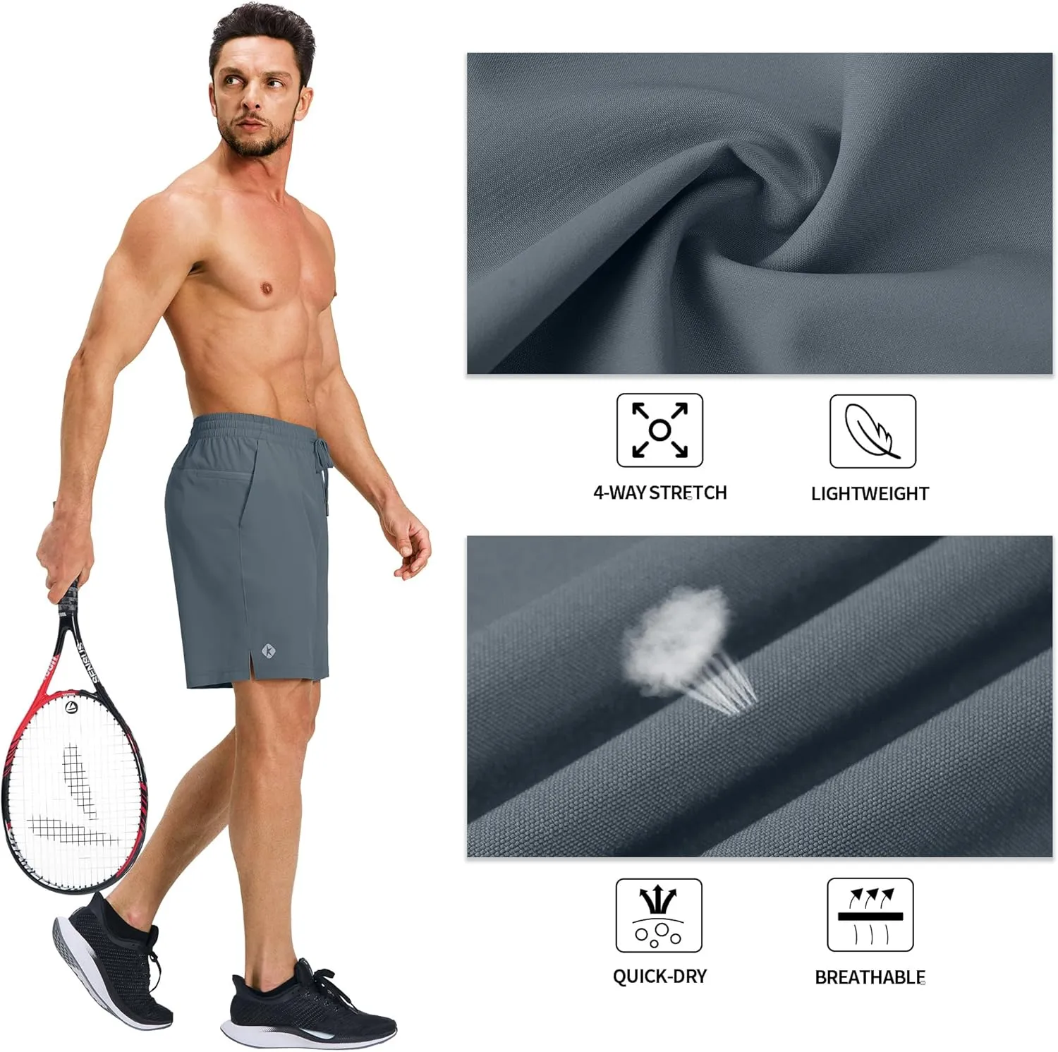 Ksmien Men's Running Shorts 7 Inch with Zipper Pockets Quick Dry Lightweight Athletic Shorts for Workout Gym Basketball