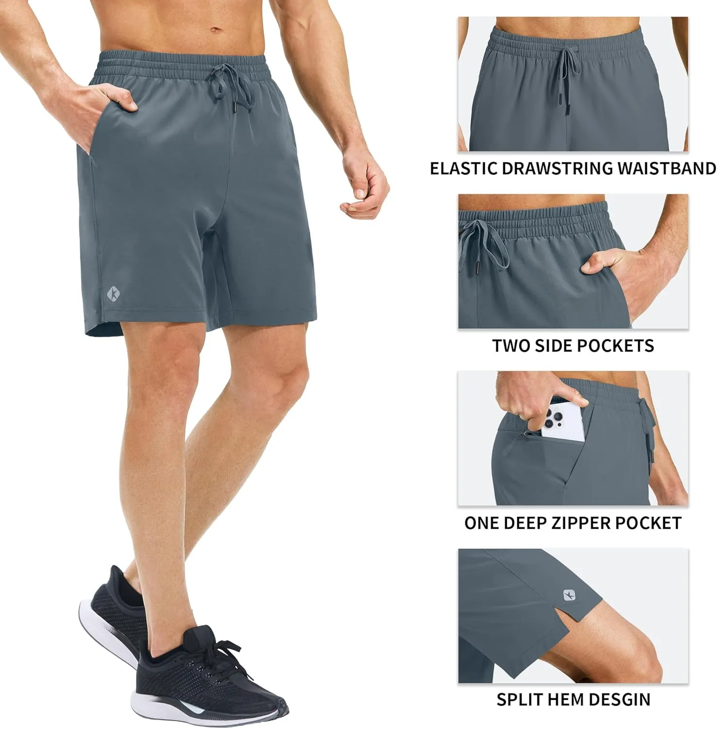 Ksmien Men's Running Shorts 7 Inch with Zipper Pockets Quick Dry Lightweight Athletic Shorts for Workout Gym Basketball