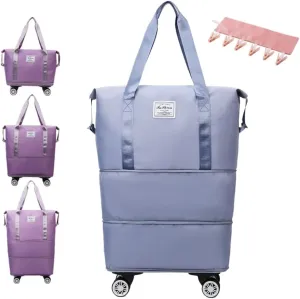 Kulken Travel Bag with Wheels, 2025 New Large Capacity Travel Bag,Universal Wheel Removable, Foldie Travel Bag Expandable, Convertible Womens Duffle Bags for Traveling, with Clothespin(Blue)