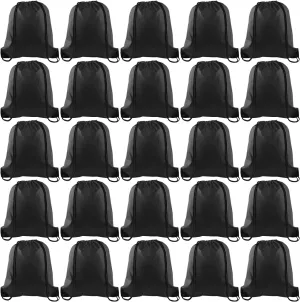 KUUQA 25Pcs Drawstring Backpack Bags String Backpack Sport Bag Sack Cinch Tote Gym Backpack Bulk for Gym Sport Traveling,Black