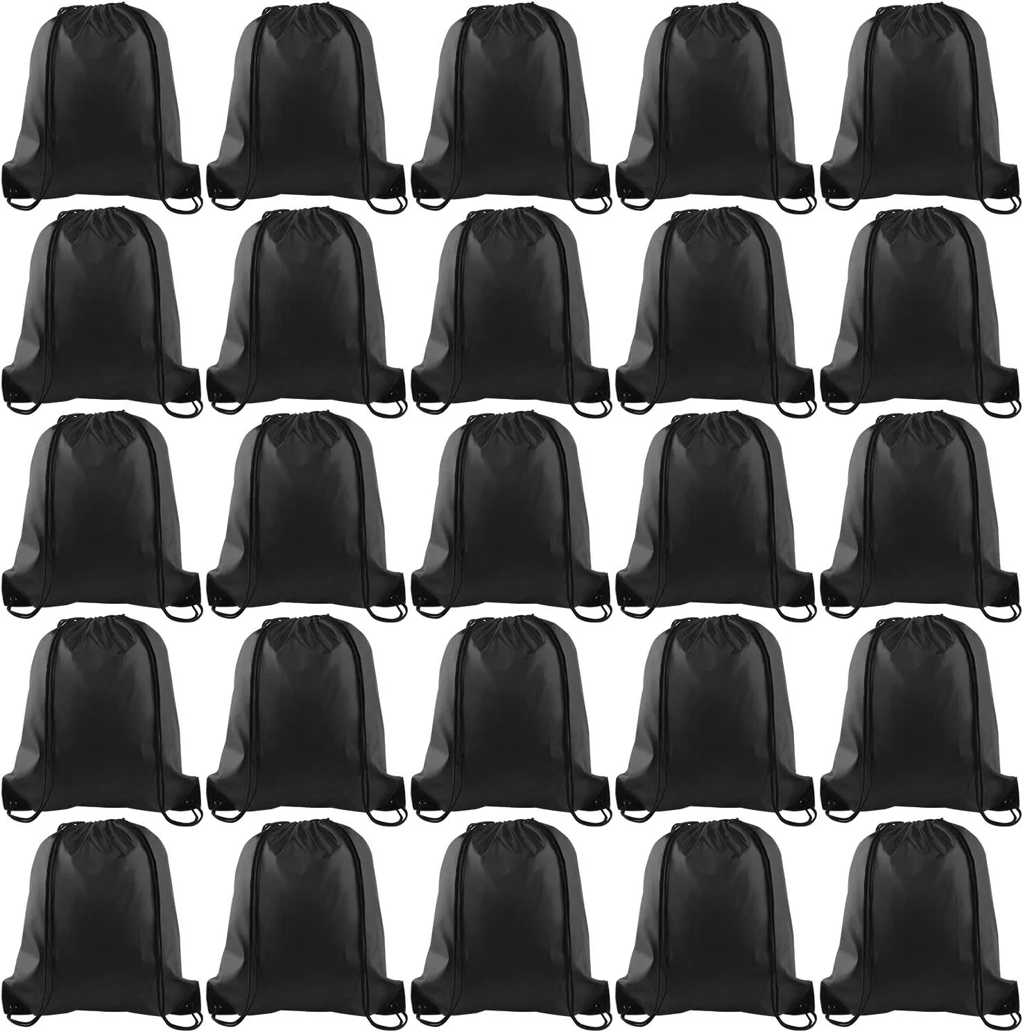 KUUQA 25Pcs Drawstring Backpack Bags String Backpack Sport Bag Sack Cinch Tote Gym Backpack Bulk for Gym Sport Traveling,Black
