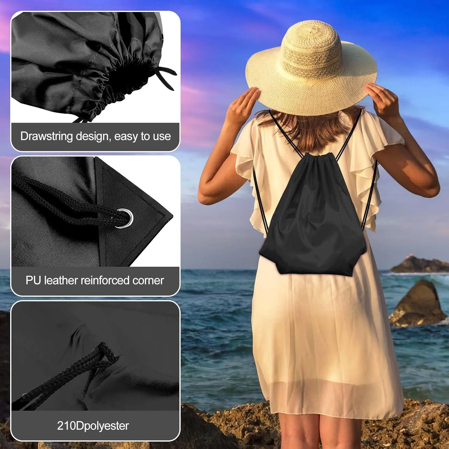 KUUQA 25Pcs Drawstring Backpack Bags String Backpack Sport Bag Sack Cinch Tote Gym Backpack Bulk for Gym Sport Traveling,Black