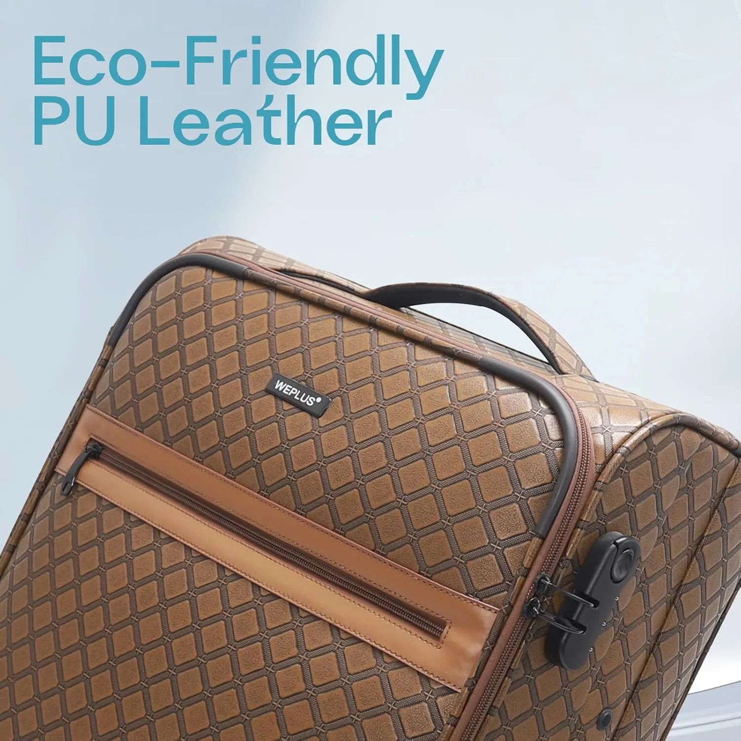KYME 24 Inch Softside PU Leather Suitcase with Double Spinner Wheels, Travel Luggage for Business or Leisure, Brown