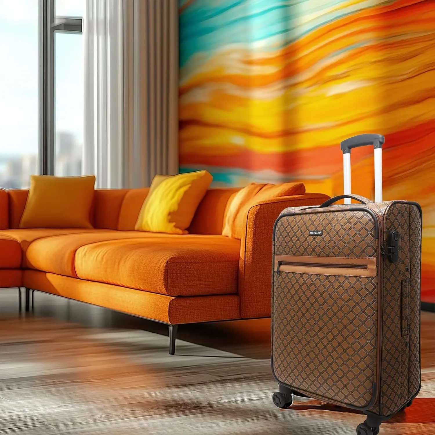 KYME 24 Inch Softside PU Leather Suitcase with Double Spinner Wheels, Travel Luggage for Business or Leisure, Brown