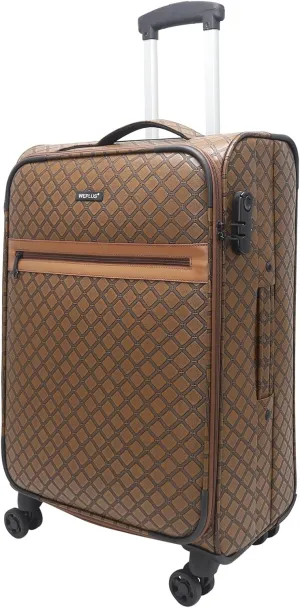 KYME 24 Inch Softside PU Leather Suitcase with Double Spinner Wheels, Travel Luggage for Business or Leisure, Brown
