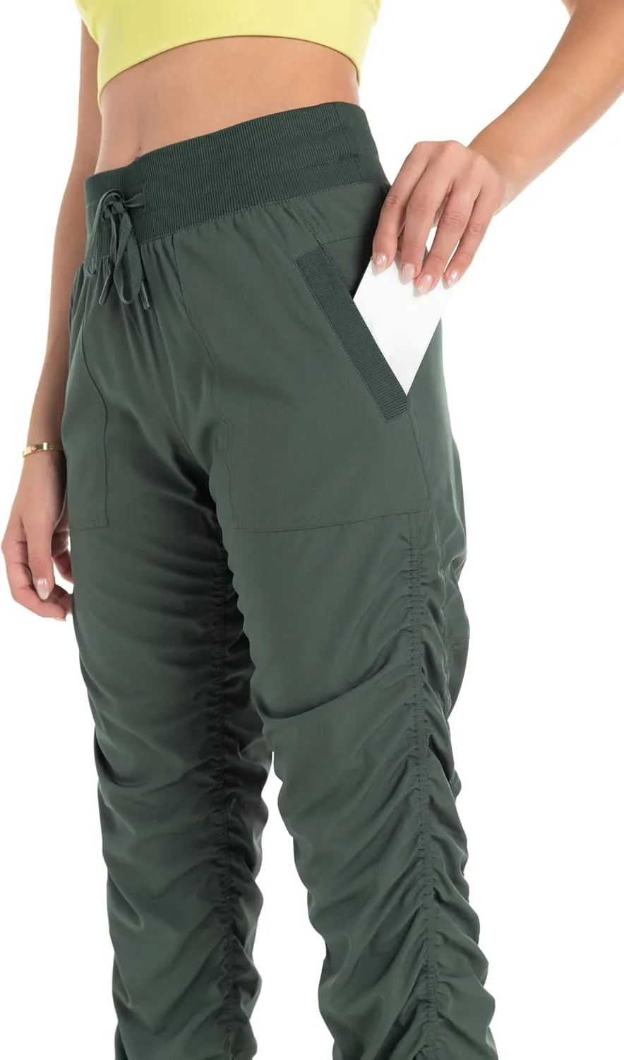 Kyodan Women’s Woven Pant with Ribbed Waistband Front Pockets Adjustable