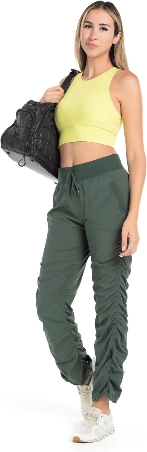 Kyodan Women’s Woven Pant with Ribbed Waistband Front Pockets Adjustable