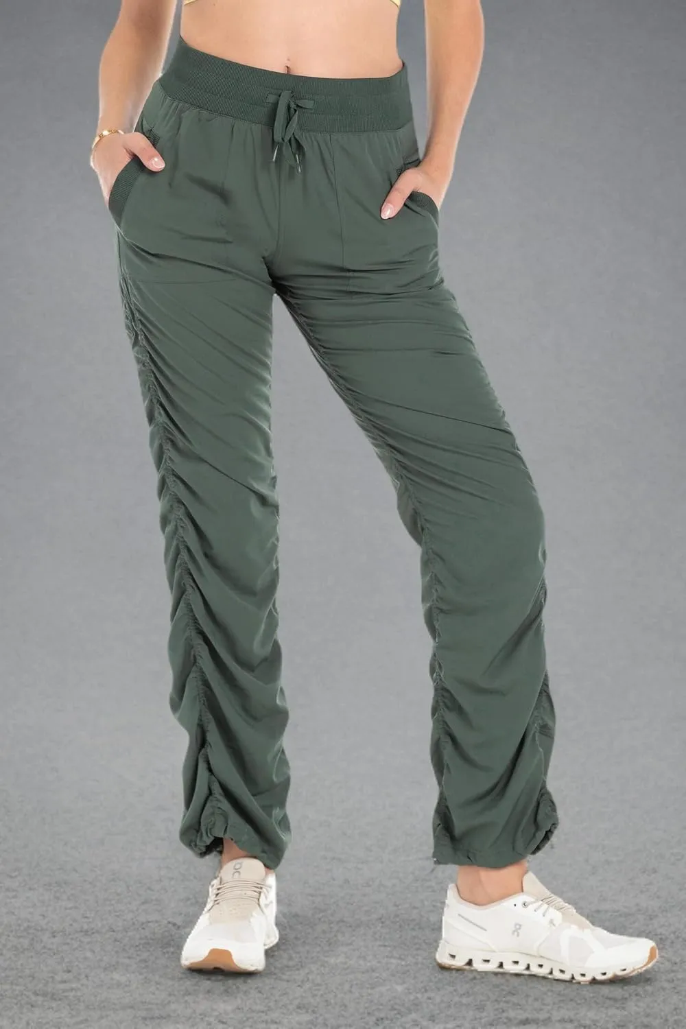 Kyodan Women’s Woven Pant with Ribbed Waistband Front Pockets Adjustable