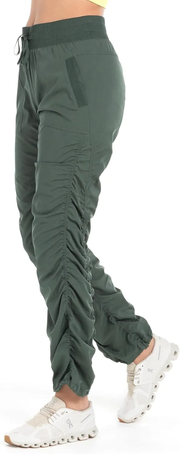 Kyodan Women’s Woven Pant with Ribbed Waistband Front Pockets Adjustable