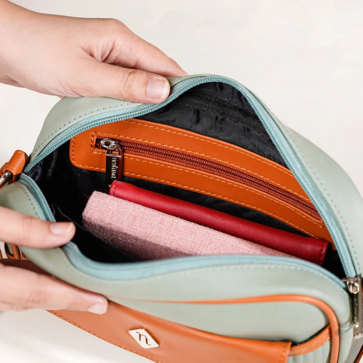 La Fusion Sling Bag For Women Sage Green Tan
