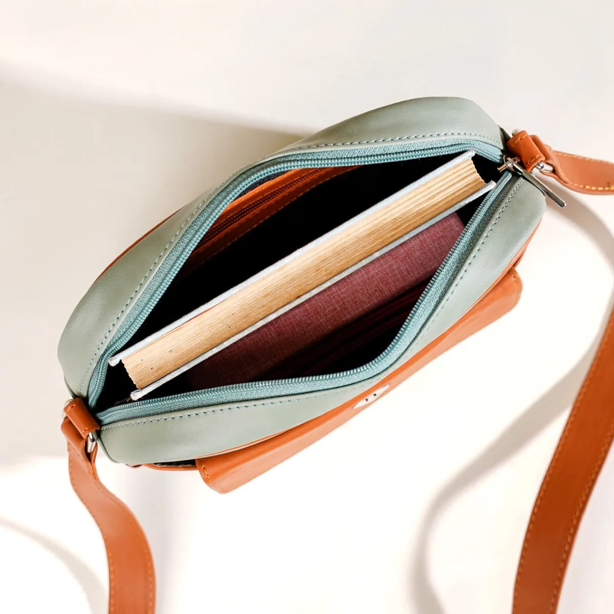La Fusion Sling Bag For Women Sage Green Tan
