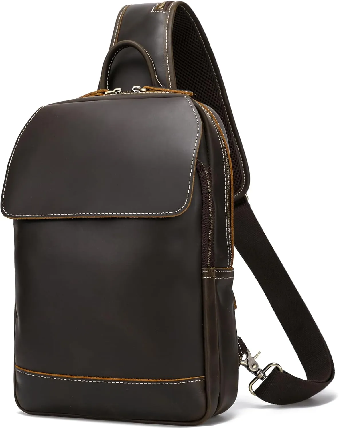 LANNSYNE Full Grain Leather Sling Bag For Men Fits 12.9" iPad