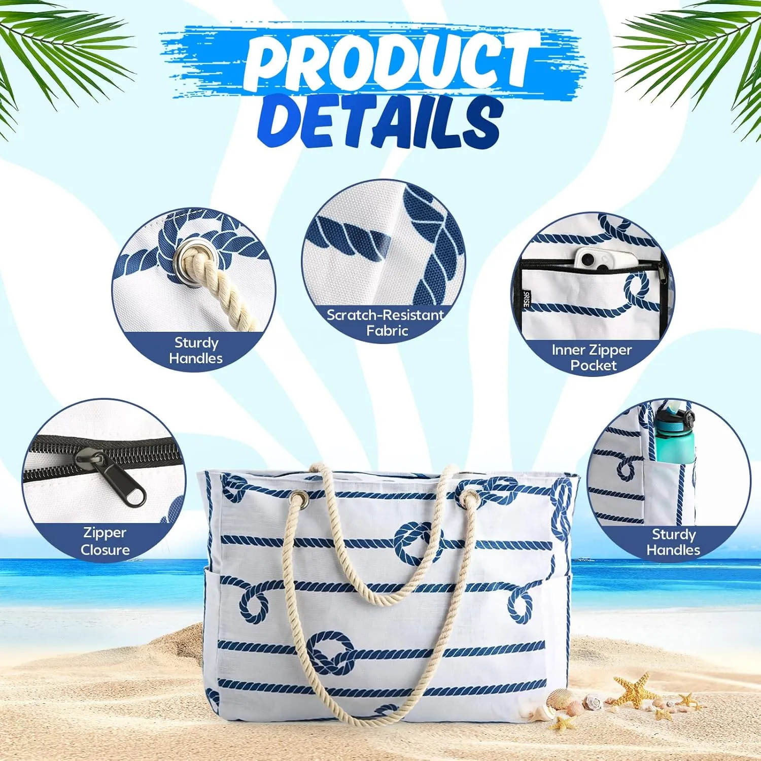Large Beach Bag for Women & Men, Beach Bags Waterproof Sandproof, Travel Tote Bag, Swim Pool Bag for Family Outdoor
